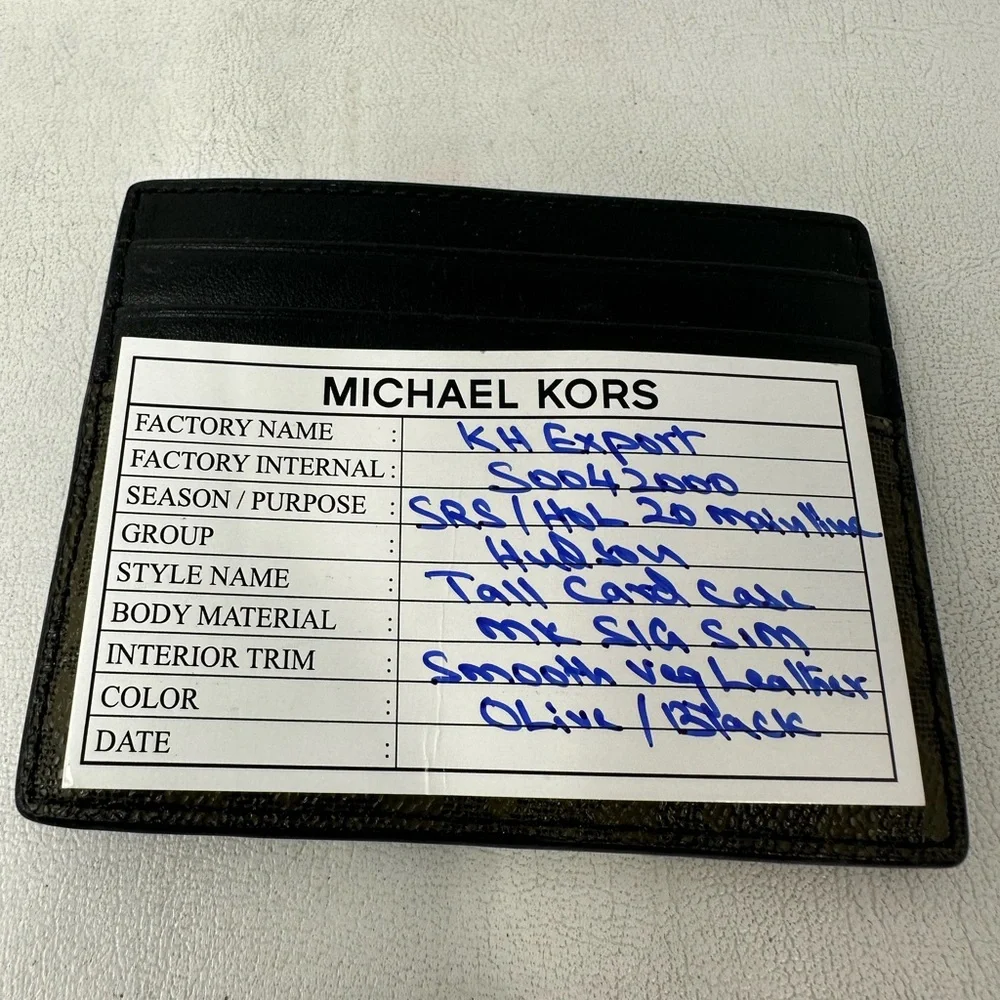 Michael Kors Hudson Logo Stripe Leather Card Case, Men's Size OS - Olive Green